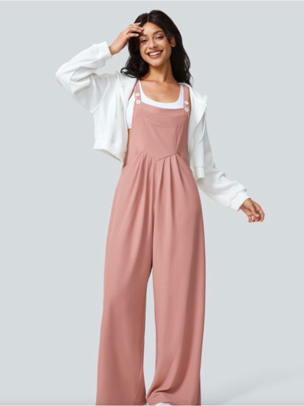 Halará Wide-Leg Rose Pink Pinafore Jumpsuit with Bib